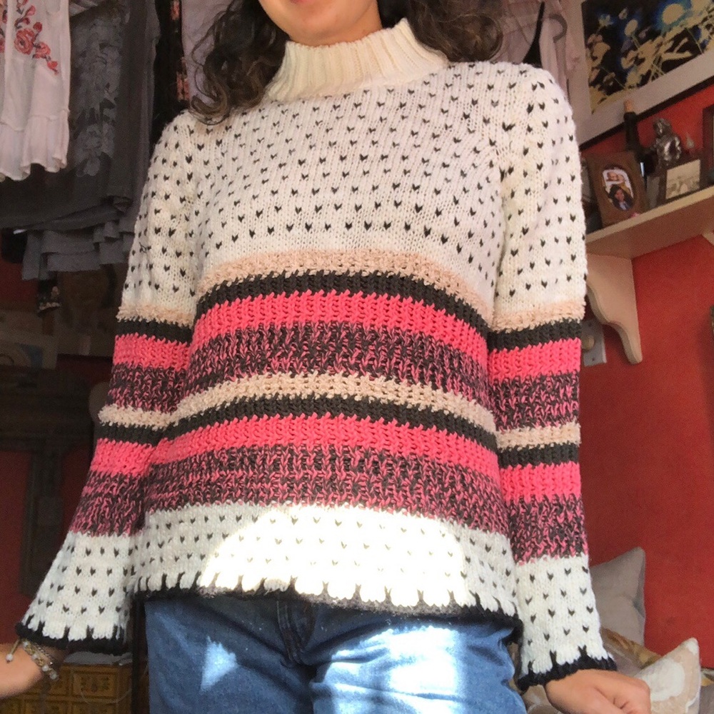 White knitted colorful sweater